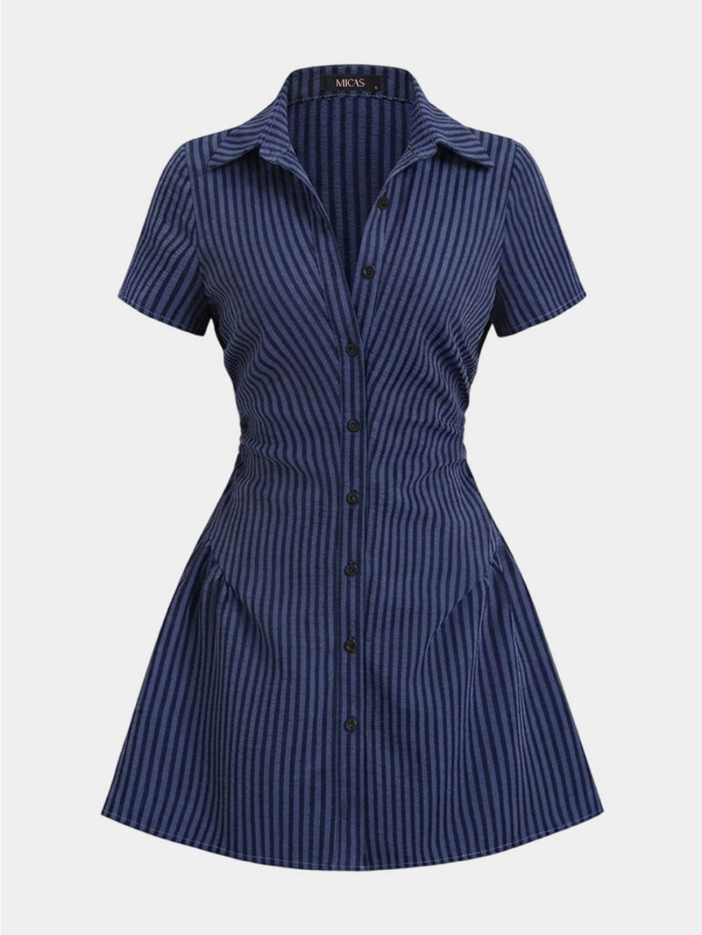 Micas Navy Striped Short-Sleeve Mini Shirt Dress